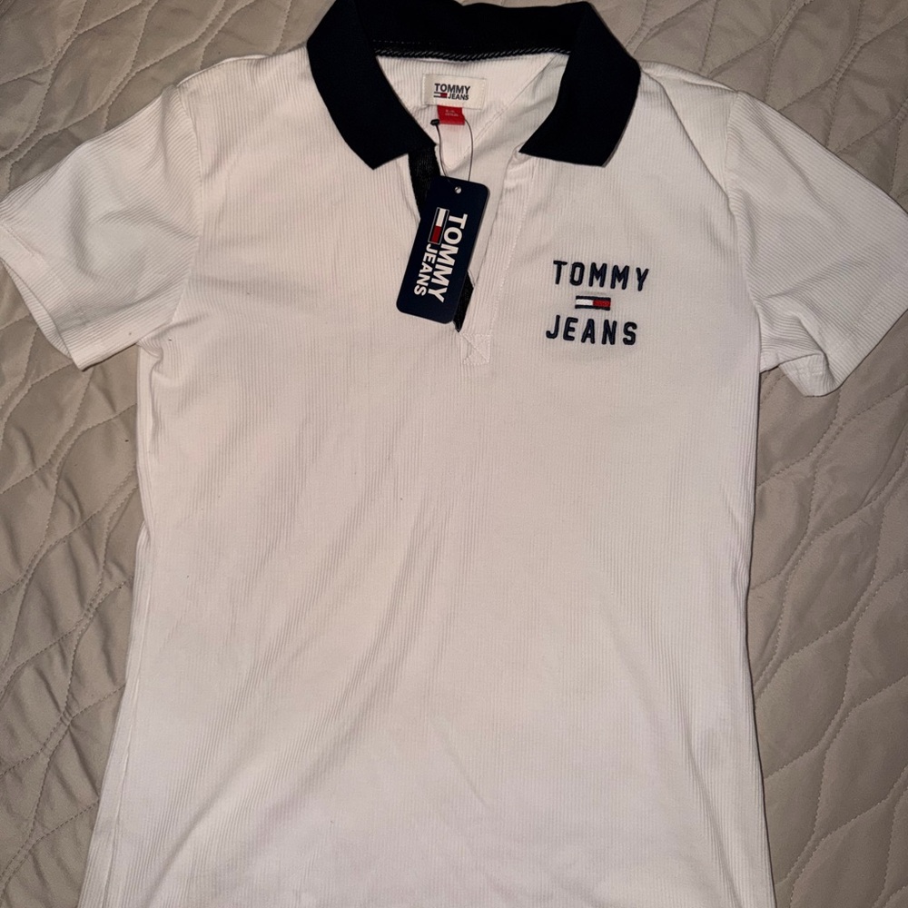 Tommy Hilfiger White Polo Shirt with Black Collar